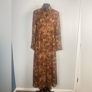 Vintage Leslie Fay brown floral button front maxi dress size 8